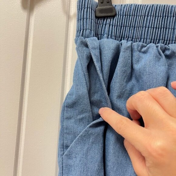 High Waist Flouncy Chambray Denim Shorts Blue - Picture 5 of 9